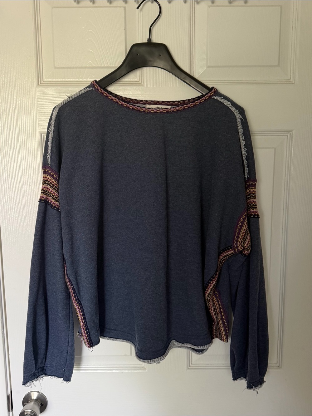 NATURAL LIFE Navy Pullover with Purple & Yellow Trim